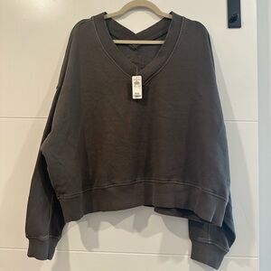 NWT aerie House Party Oversized V-Neck Sweatshirt - Olive